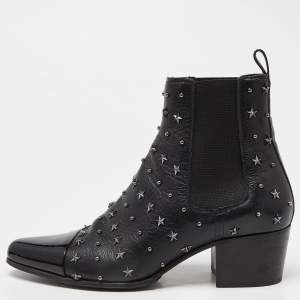 Balmain Black Leather and Patent Studded Ankle Boots Size 39