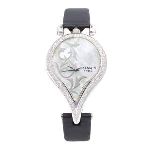 Pre Owned Balmain Mother of Pearl Stainless Steel Diamonds 3431 Women's Wristwatch 31 mm