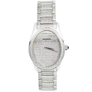 Pre Owned Balmain Silver Stainless Steel Diamond Oval 2671 Women's Wristwatch 32 mm