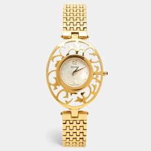 Balmain Mother of Pearl Yellow Gold Plated Stainless Steel Arabesques 3070 Women's Wristwatch 32 mm 