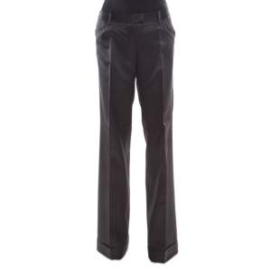 Barbara Bui Black Silk Wool Blend Pinstriped Wide Leg Trousers M