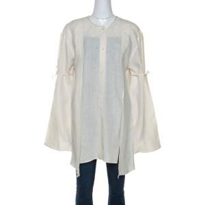 Barbara Bui Cream Linen Slit Detail Button Front Tunic M