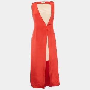 Barbara Casasola Red Silk Sleeveless Midi Dress S