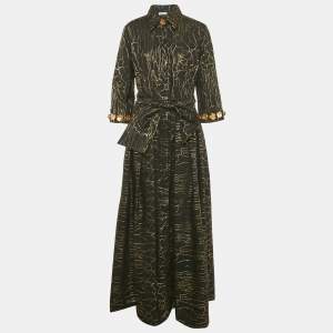 Pre Owned Baruni Black /Gold Pattered Cotton & Lurex Zinnia Maxi Dress XL