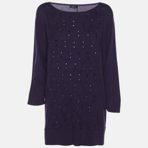 Pre Owned Basler Purple Stretch Knit Diamond Crystal Embellished Sweater XL
