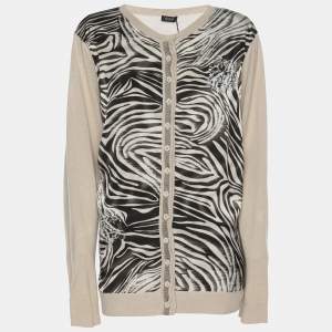 Basler Multicolor Printed Satin Knit Crystal Embellished Sweater XL