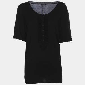 Basler Black Stretch Knit Ruffle Detail Tops XL