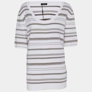 Pre Owned Basler White/Grey Lurex Knit T-Shirt XL
