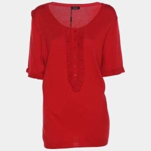 Pre Owned Basler Red Stretch Knit Ruffle Details Tops XL