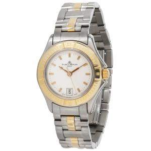 مملوكة مسبقًا Baume & Mercier White 18K Yellow Gold And Stainless Steel Malibu MV045047 Women's Wristwatch 28 MM