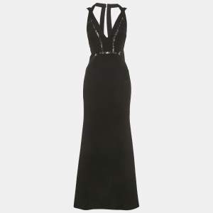 Pre Owned BCBCMaxAzria Black Crepe Lace Detail Penelopey Maxi Dress XS 