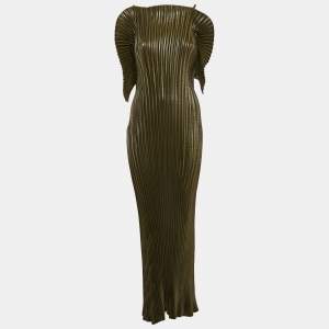 Bells Olive Green Plisse Sleeveless Maxi Dress S