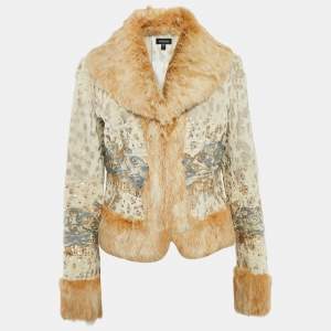 Bebe Beige Sequined Rabbit Fur Jacket L