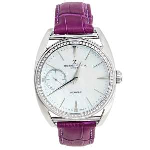 Bernhard H. Mayer Mother Of Pearl Stainless Steel Leather Mecanique-Diamond BH30/CW Women's Wristwatch 44 mm