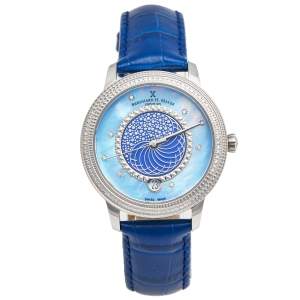 Bernhard H Mayer Blue Mother of Pearl Stainless Steel Leather Estelle B2500/CW Women's Wristwatch 37 mm