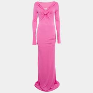 Pre Owned Blumarine Fuchsia Pink Jersey Ruched Maxi Dress M
