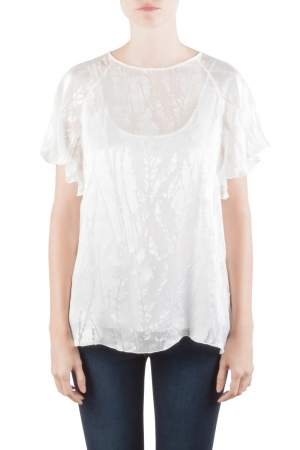 Blumarine White Silk Blend Raglan Sleeve Burnout Blouse M