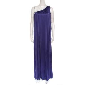 Blumarine Purple Knit One Shoulder Draped Maxi Dress M 