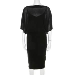 Blumarine Black Stretch Knit and Chiffon Butterfly Sleeve Dress M 