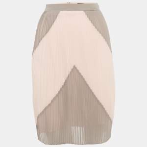 Pre Owned Boss By Hugo Boss Pink/Grey Pleated Chiffon Knee Length Skirt L