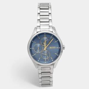 Pre Owned Hugo Boss Blue Stainless Steel Grand Course 1502583 Women's Wristwatch 36 mm