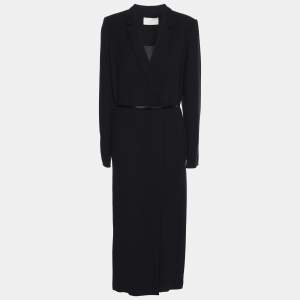 Boss by Hugo Boss Navy Blue Wool Blend Button Front Belted Long Coat S