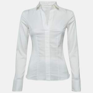Pre Owned Boss By Hugo Boss White Cotton Blend Fitted Shirt XS