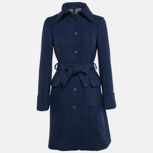 Boss By Hugo Boss Royal Blue Wool Blend Belted Long Trenchcoat S