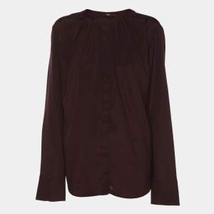 Boss By Hugo Boss Dark Burgundy Satin Long Sleeve Shirt L