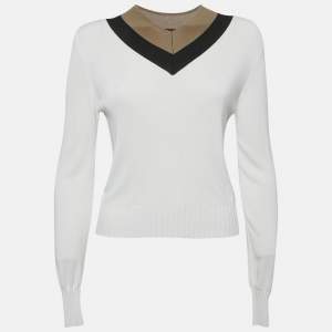 Boss By Hugo Boss White Rib Knit V-Neck Fafena Sweater M