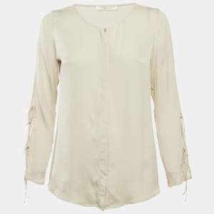 Boss By Hugo Boss Off-White Crepe Button Front Blouse L
