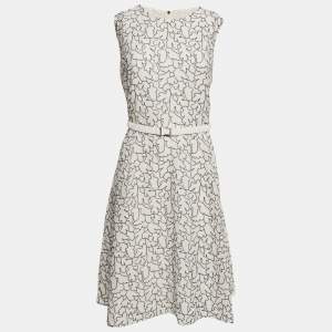 Hugo Boss White Embroidery Crepe Belted Sleeveless Knee-Length Dress L