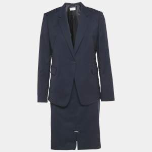 مملوكة مسبقًا Boss By Hugo Boss Navy Blue Pattered Wool Blazer & Skirt Set M