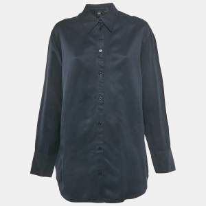 Pre Owned Boss By Hugo Boss Navy Blue Linen Blend Lace Detail Shirt M