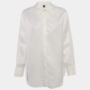 مملوكة مسبقًا Boss By Hugo Boss White Linen Blend Crochet trim Shirt M