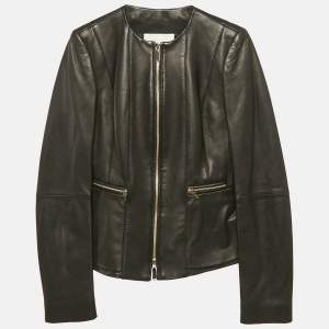مملوكة مسبقًا Boss By Hugo Boss Black Leather Zip Detail Jacket XS