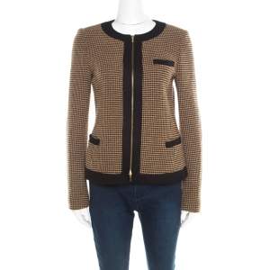 Pre Owned Boss By Hugo Boss Black and Brown Textured Zip Front Jacket S