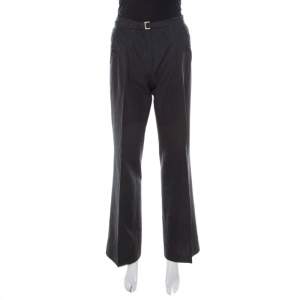 Pre Owned Boss Hugo Boss Black Pinstriped Cotton Wide Leg Belted Trousers S