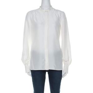 Pre Owned Boss By Hugo Boss Cream Silk Button Front Long Sleeve Shirt S 