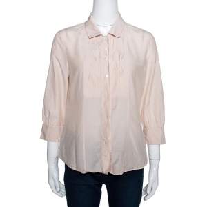 Pre Owned Boss By Hugo Boss Beige Cotton Silk Pleat Front Blouse M