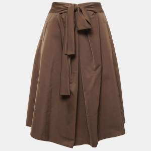 Pre Owned Boss By Hugo Boss Brown Crepe Belted A-Line Skirt S