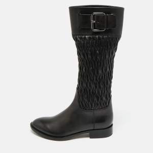 Pre Owned Boss By Hugo Boss Size 38 Black Leather Knee Length Boots