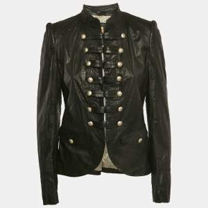 Boss Orange by Hugo Boss Black Leather Military Jacket M