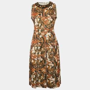 Bottega Veneta Yellow Printed Jersey Pleated Midi Dress M