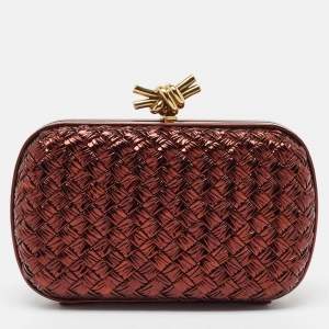 Bottega Veneta Metallic Brown Intrecciato Leather Knot Clutch