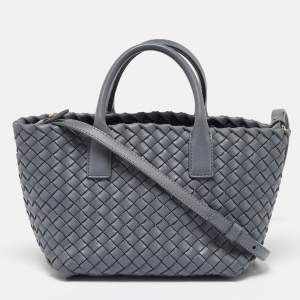 Pre Owned Bottega Veneta Grey Intrecciato Leather Mini Cabat Tote