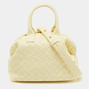 Bottega Veneta Light Yellow Intrecciato Leather Mini Bauletto Bowling Bag