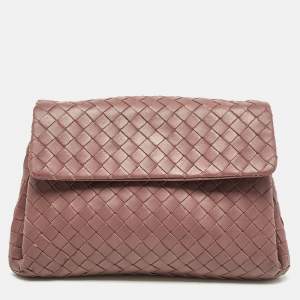 Pre Owned Bottega Veneta Purple Intrecciato Leather Flap Clutch