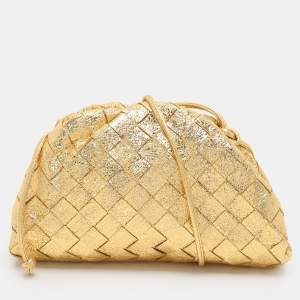 Pre Owned Bottega Veneta Gold Intrecciato Leather Mini The Pouch Bag