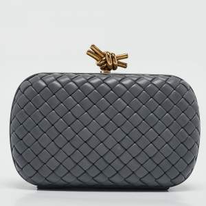 Bottega Veneta Grey Intrecciato Leather Knot Clutch